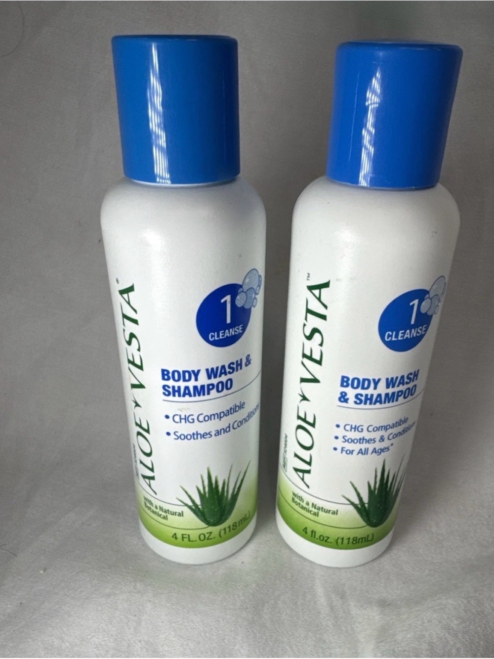 2 Aloe Vesta Body Wash & Shampoo 1 Cleanse Soothes & Conditions 4 Oz. Each